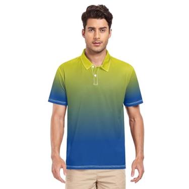 Imagem de Camisa polo masculina verde azul aurora manga curta masculina golfe shorts trabalho ao ar livre ativo praia top presentes masculino P, Amarelo, azul, M