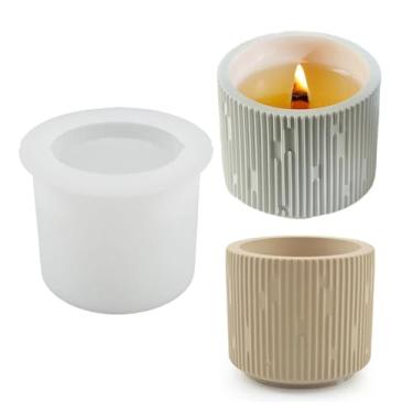 Imagem de Pote de vela Simplicity, molde de silicone, listrado, redondo, gesso, flor, molde de silicone, vaso de suculenta, molde de concreto, resina epóxi, molde de argila e cimento