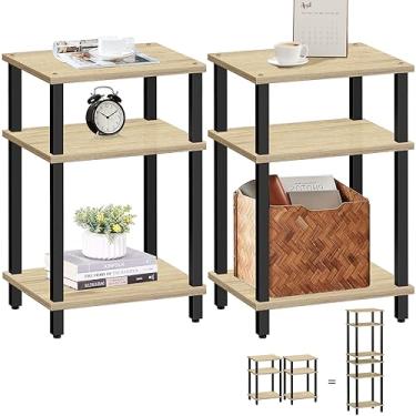 Imagem de TUTOTAK Conjunto de 2 mesas de extremidade, mesa lateral, mesa de cabeceira, prateleira de armazenamento de 3 camadas, mesa de sofá para espaço pequeno TB01BO0492