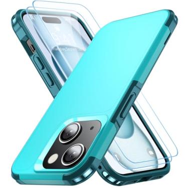 Imagem de AEDILYS Capa à prova de choque para iPhone 15, [proteção contra quedas de grau militar de 4,5 m], com 2 x [protetor de tela de vidro temperado] com para-choques de ar, capa protetora de corpo inteiro para celular, azul