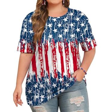 Imagem de For G and PL Camisetas femininas 4th of July Plus Size Bandeira Americana Patriótica EUA Star Stripe Tops, Listras e estrelas, 3G