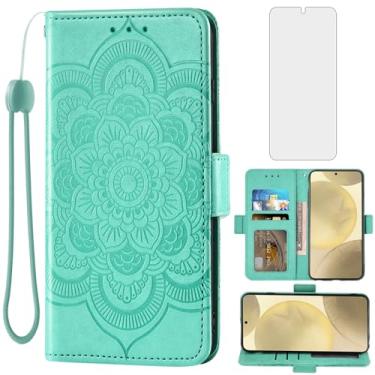 Imagem de Asuwish Capa de telefone para Samsung Galaxy S24 5G capa carteira com protetor de tela de vidro temperado e suporte de cartão de crédito flip de couro com alça de pulso acessórios de celular S 24 24S