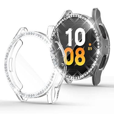 Imagem de [Pacote com 2] RICHONE Capa protetora de tela compatível com Samsung Galaxy Watch 5/Galaxy Watch 4 de 44 mm, acessórios de capa macia protetora com diamantes brilhantes (transparente + transparente, Galaxy Watch 5/4 de 44 mm)