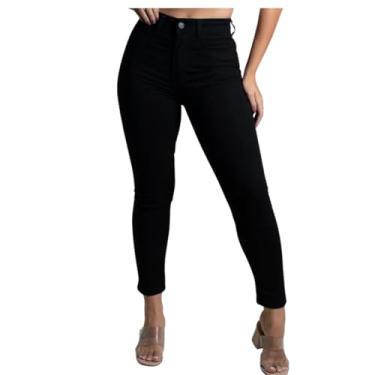 Imagem de Calça Jeans Feminina Tecido Macio Com Elastano Cintura Alta Sawary Push UP Original Preta Nº 40