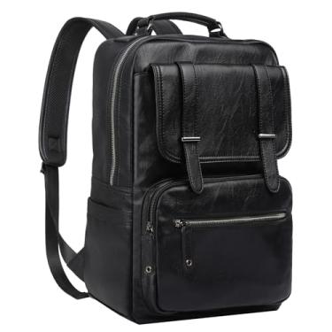 Imagem de MOYYI Mochila de couro masculina preta grande para laptop para mochila casual, Laptop preto de 15,6 polegadas, Large, Mochilas Daypack