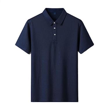 Imagem de Polos de desempenho masculino algodão cor sólida camisa camisa colarinho leve absorção de umidade esporte secagem rápida macio (Color : Navy Blue, Size : M)