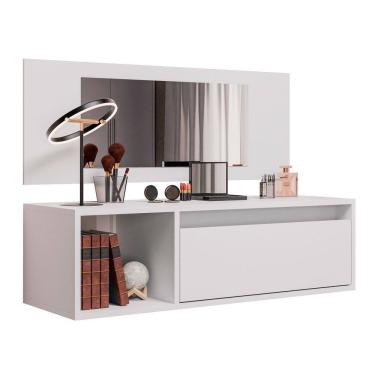Imagem de Penteadeira Mesa de Maquiagem Eva Suspensa 01 Porta com Espelho Branco - Desk Design