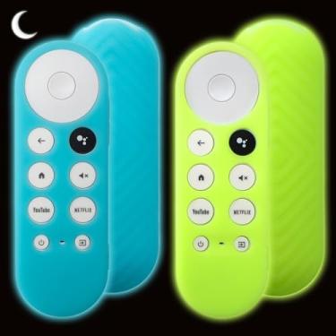 Imagem de Pacote com 2 capas para controle remoto compatível com Chromecast 2020 com controle remoto por voz do Google TV, capa de silicone antiderrapante (verde brilhante + azul brilhante)