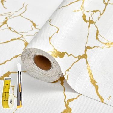 Imagem de Forro de gaveta e prateleira para armário de cozinha, antiderrapante, impermeável, papel de prateleira 30,5 x 20 m, forros de geladeira não adesivos, revestimentos de mármore branco dourado para