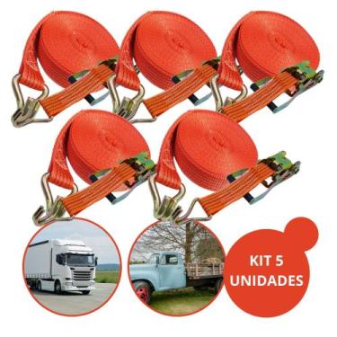 Imagem de Kit Cinta Amarração 5 Toneladas Catraca 10 Metros Caminhão Gancho Aço 