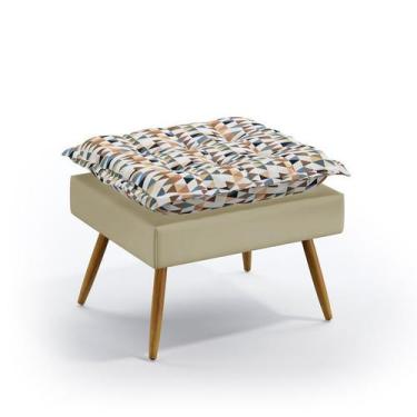 Imagem de Puff Decorativo Lunar Sued Estampado Laranja e Bege Aradecor