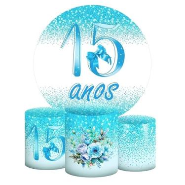 Imagem de Kit Decoração Festa de Aniversário Master Painel Redondo 1,50 + Trio de Capas de Cilindro Meus 15 anos
