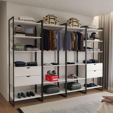 Imagem de Closet Industrial Casal Completo Loft Branco 4 Módulos Cabideiro com G