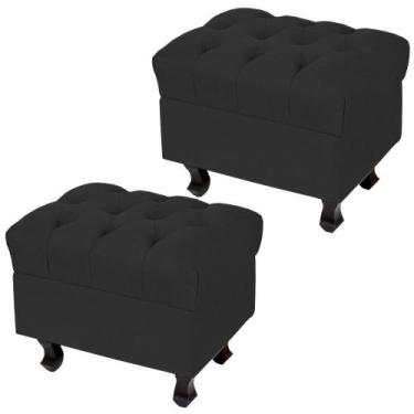 Imagem de Kit 02 Puffs París Luis Xv Capitone Suede Preto Pés Madeira - Lyam Dec