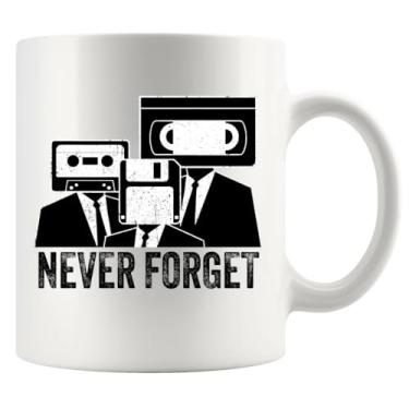 Imagem de Never Forget Fita Cassete VHS Vintage Anos 80 Anos 90 Filme Música Amante Presentes Retro Divertido Novidade Drinkware Caneca Cerâmica 325 ml Branco
