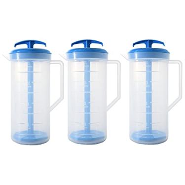 Imagem de JBK Pottery Jarra de mistura azul de 2 litros com êmbolo – jarra de plástico livre de BPA para suco, leite, batidos, chá e mais – pode ser lavada na lava-louças, tampa à prova de derramamento