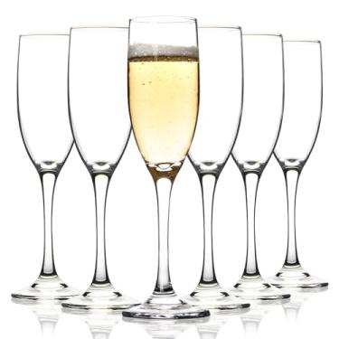 Imagem de Conjunto de 6 taças de champanhe clássicas, taças de champanhe de vidro de 170 g, taças de champanhe com haste, taça de vinho brilhante para festa, casamento e casa - transparente