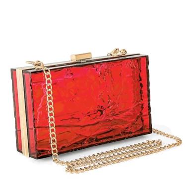 Imagem de WJCD Bolsa feminina transparente de acrílico para noite bolsa clutch transparente em forma de ondulação vintage para banquete, Vermelho