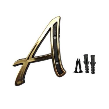 Imagem de Placa Número E Letras para Casa Residencial Comercial Dourado E Preto 