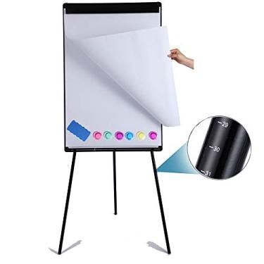Imagem de DexBoard Cavalete apagável a seco 91 cm x 61 cm, quadro branco magnético ajustável em altura com suporte de tripé, quadro de apresentação de escritório com 25 folhas de papel flipchart, ímãs e