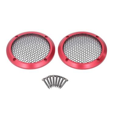 Imagem de Protetor da Grade do Orador de 2 Pces, Protetor do Protetor do Subwoofer do Orador do Carro Com 8 Parafusos, Malha Protetora da Capa do Orador (Vermelho)