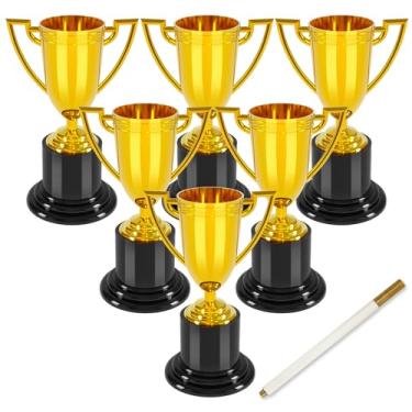 Imagem de COJOSQC Mini troféus de 10 cm, troféus de 6 peças para formatura do jardim de infância, torneios de boliche, jogos de basquete, prêmios de futebol infantil, lembrancinhas de festa de futebol