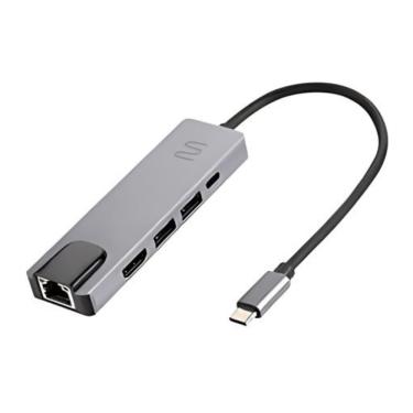 Imagem de Hub DOCK Multilaser USB TIPO-C 5 em 1 com HDMI 4K, RJ45 ETHERNET, USB 3.0 e Power Delivery 100W