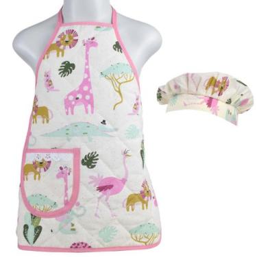 Imagem de Kit Avental Infantil Com Chapéu De Cozinheiro 2Pçs Safari Rosa - Recan
