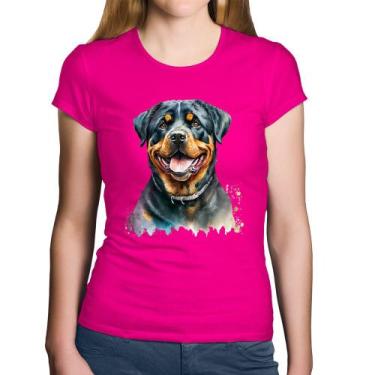 Imagem de Baby Look Algodão Cachorro Rottweiler - Foca na Moda, Rosa, M