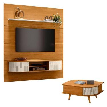 Imagem de Estante Home Theater com Bancada Suspensa Bugatti com Mesa de Centro Indianápolis Cinamomo Off White – Madetec