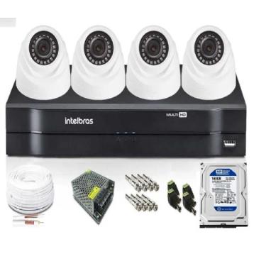 Imagem de Kit Cftv 4 Câmeras DomeS 720p + Dvr Intelbras 4 Canais C/160GB