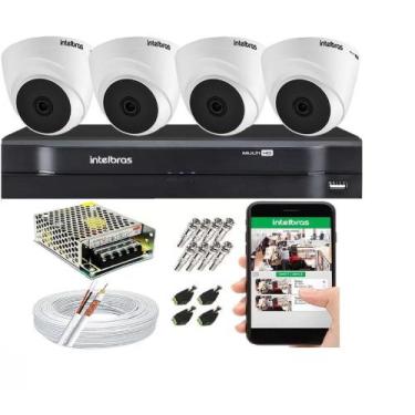 Imagem de Kit Cftv 4 Câmeras De Segurança Intelbras Dome IR E Dvr Mhdx Multi Hd 