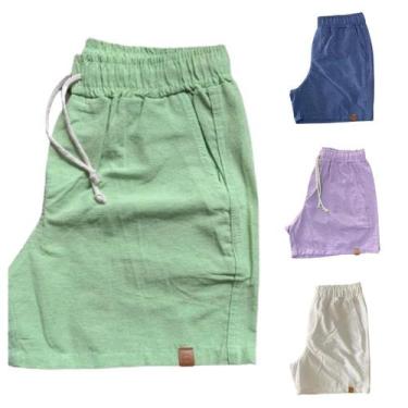 Imagem de Kit 4 Shorts Mauricinho Plus Size Fio Tinto Linho 3 Bolsos - C&C, Vd l