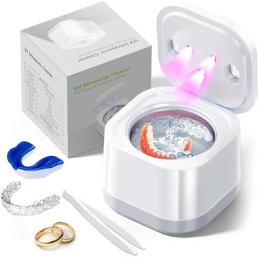 Imagem de Máquina de limpeza ultrassônica de retentor U-V, limpador ultrassônico de 45 kHz para dentaduras, retentor, protetor de boca, alinhador, cabeça de escova de dentes, máquina de limpeza ultrassônica de
