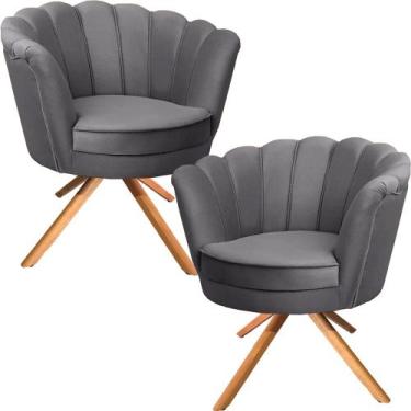 Imagem de Kit Duas Poltronas Giratórias Pétala em Sued Premium Cinza - Sua Casa 