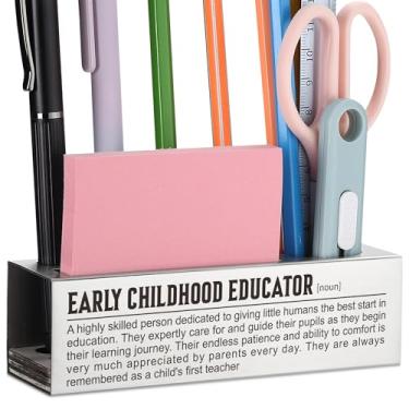 Imagem de CINRLLA Presentes para educadores da primeira infância, presentes de agradecimento de professores, presentes de formatura de professores, suporte de caneta para mesa, suporte de caneta com suporte de