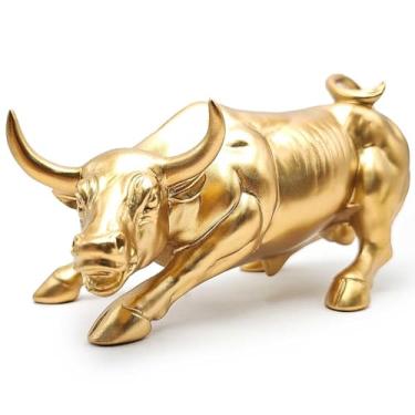 Imagem de Estátua Touro Wall Street Decoração Investidor Bolsa Valores Enfeite Casa Escritório Resina Estatueta (Dourado Resina)