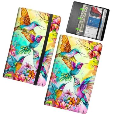 Imagem de RWUTYTIUL Organizador de cartões de visita, 240 cartões, porta-cartões de visita, fichário de couro PU, porta-cartões de crédito profissional com fecho elástico, Flores de quatro pássaros