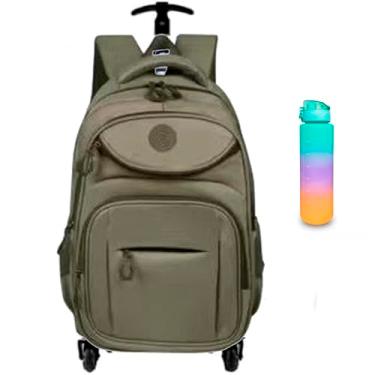 Imagem de Gen?rico Mochila Escolar Rodinha Carrinho, Menino e Menina Refor?ada Rodinhas de Silicone e Regulagem de Altura (Verde Escuro)