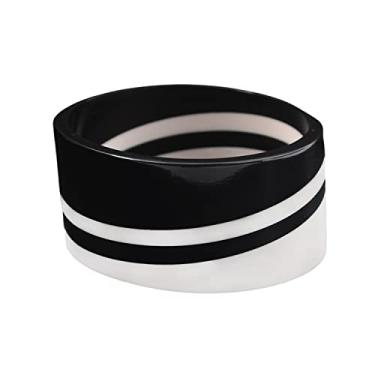 Imagem de Pure Hands Music of Bianco E Nero - Pulseira de resina de perfil reto feito à mão em preto noturno sem lua e branco brilhante para mulheres., Medium (Inner Diameter: 2.6 Inches-66 MM), Resina, Sem