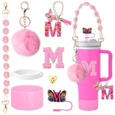 Imagem de Conjunto de acessórios de copo de 8 peças para Stanley 850 g 1,134 g, decorações de iniciais de copo para Stanley, incluindo capa de palha Stanley, bota brilhante rosa, pingente de alça, adesivo de