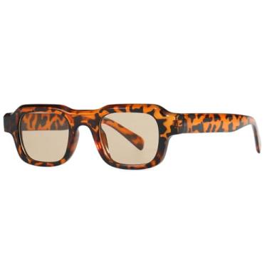 Imagem de Bsreyeop Óculos de sol retrô pequenos retangulares para mulheres e homens, 100% de proteção UV, leve, retrô, estilo vintage, Armação leopardo/lente marrom E7, MM