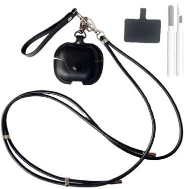 Imagem de ChouXiLin Capa compatível com Samsung Galaxy Buds 3/3 Pro, linda capa protetora de couro com alça ajustável no pescoço, trava de pressão segura e design à prova de choque para mulheres, homens