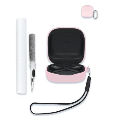 Imagem de Capa para fones de ouvido abertos SHOKZ OpenFit 2, capa protetora de silicone macio portátil resistente a arranhões com kit de limpeza, mosquetão e cordão, rosa