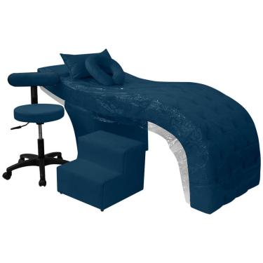 Imagem de Kit Maca Estética Charme para Cílios + Mocho + Escada + Capa Veludo Cor:Veludo Azul Marinho