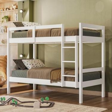 Imagem de Cama Beliche Solteiro Madeira Maciça Com Grade Proteção Reforçado Woodstore