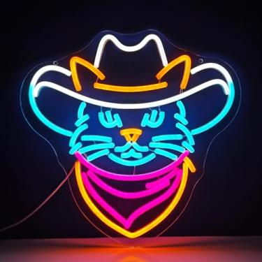 Imagem de SAIONJI Placa De Neon De Gato De Cowboy - Luz De Neon Led Ajustável E Regulável, 13,8" X 13,7", Qualidade Premium, Decoração Vibrante Para Casa