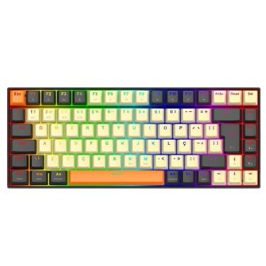 Imagem de Teclado Gamer sem fio Mecânico Phantom Pro RGB, ABNT2, Bluetooth, Switch Redragon Marrom, Cinza e Cremes, K629CGO-PRO-M (PT-BROWN), REDRAGON