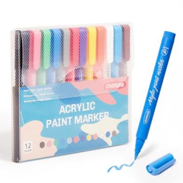 Imagem de Hopesky Conjunto de marcadores de tinta acrílica de 12 cores – Conjunto de marcadores permanentes de ponta única para colorir, desenhar, usar várias superfícies, canetas de tinta acrílica para