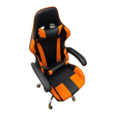 Imagem de Cadeira Gamer Ergonômica Amofadas Cabeça Lombar - Laranja